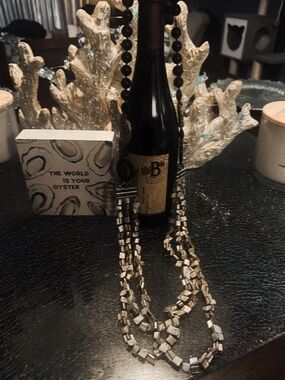 Vintage Multi-Strand Statement Necklace -Onyx, Jasper & Mother of Pearl